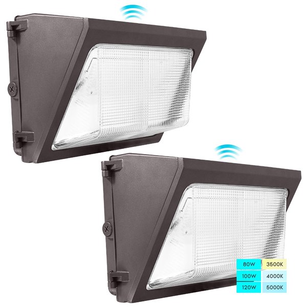 Luxrite Dusk to Dawn LED Wall Pack Lights 3 CCT 3500K-5000K 80/100/120W 11680/14600/17500LM IP65 2-Pack LR40540-2PK